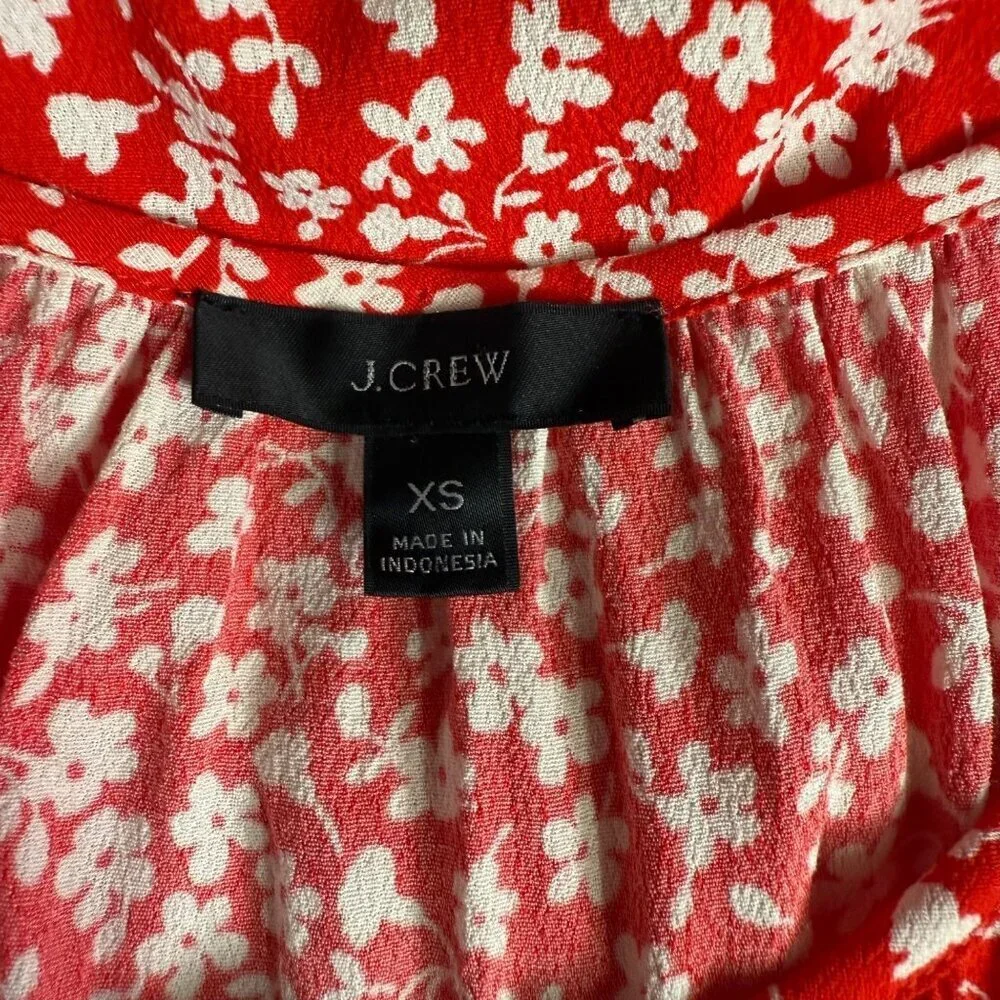 J.Crew Womens Red Floral Print Blouse XS Relaxed Fit Flowy Lightweight